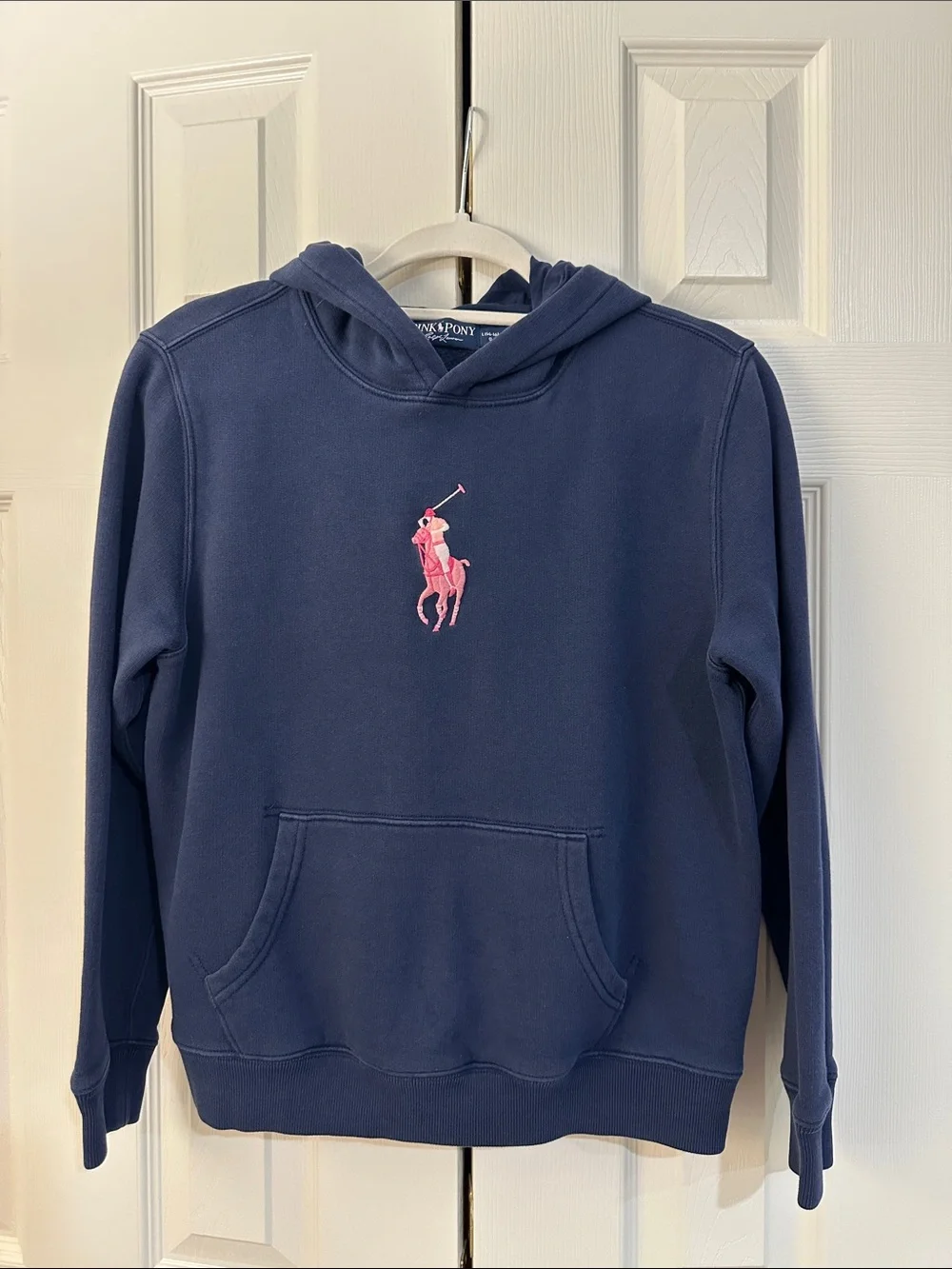 Ralph Lauren Navy Hoodie with Pink Polo Pony